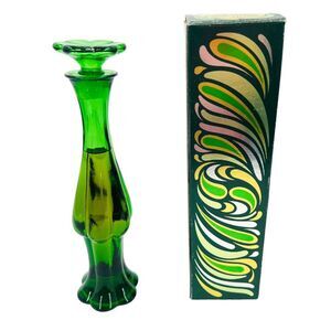 Vintage Gorgeous Avon Emerald Green Bud Vase Decanter with Occur Cologne & Box